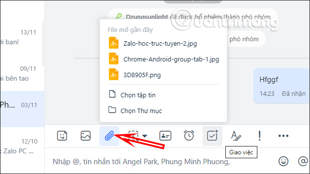 Chia sẻ tài liệu trên Zalo