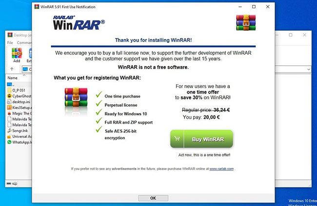 WinRAR is a popular trial software program used to compress and decompress files