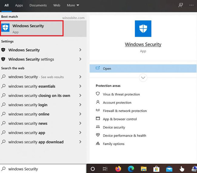 Tìm kiếm Windows Security