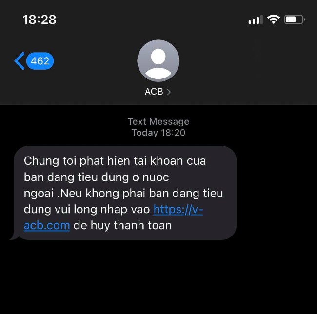 Tin nhắn lừa đảo nhắm vào khách hàng ACB