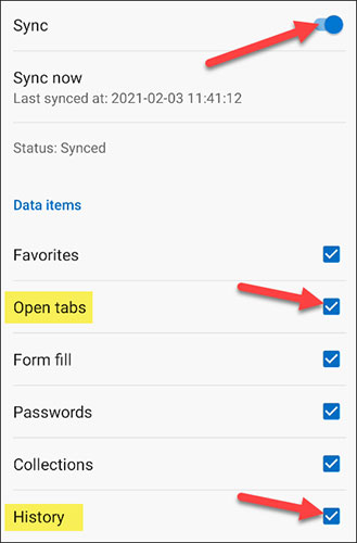 Bật các tùy chọn