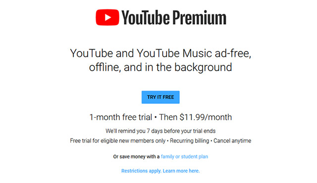 Giá thuê bao YouTube Premium