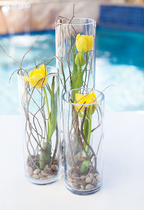 Cắm hoa tulip trong lọ thủy tinh