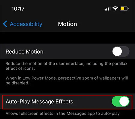 Tắt tùy chọn “Auto-Play Message Effects”