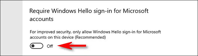 Tắt “Require Windows Hello sign-in for Microsoft accounts”