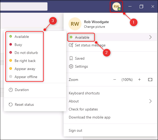 How to change your status in Microsoft Teams