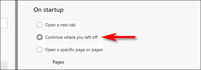 Chọn "Continue where you left off"