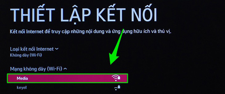 Chọn wifi để kết nối tivi với mạng