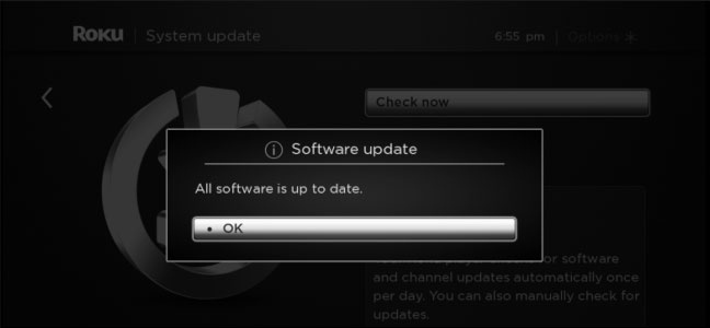 Roku sẽ cho biết "All software is up to date”
