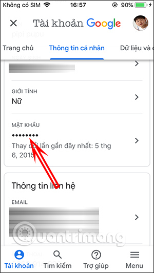 Chọn Mật khẩu để đổi