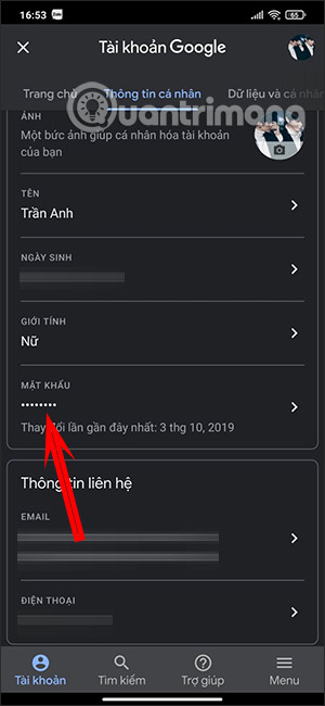 Nhấn chọn Mật khẩu