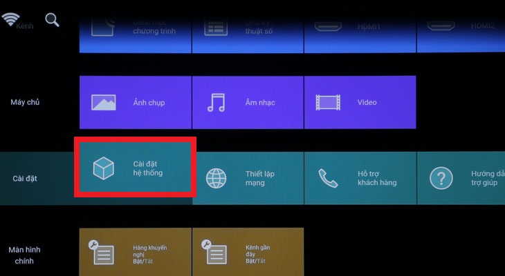 Chọn Home, rồi chọn Cài đặt và ấn vào Cài đặt hệ thống