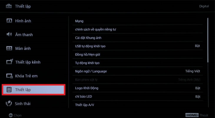 Chọn Thiết lập/ Set up