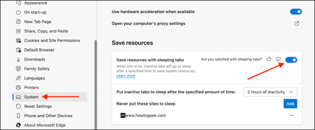 Turn off “Save Resources with Sleeping Tabs” option"