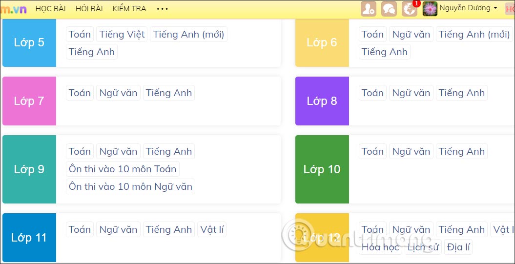 Chọn các môn học 