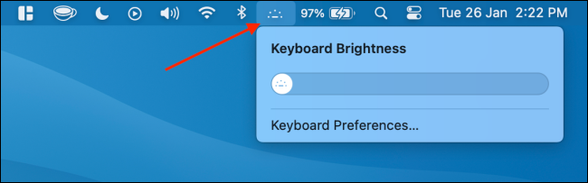 Biểu tượng Keyboard Brightness trên thanh menu hệ thống