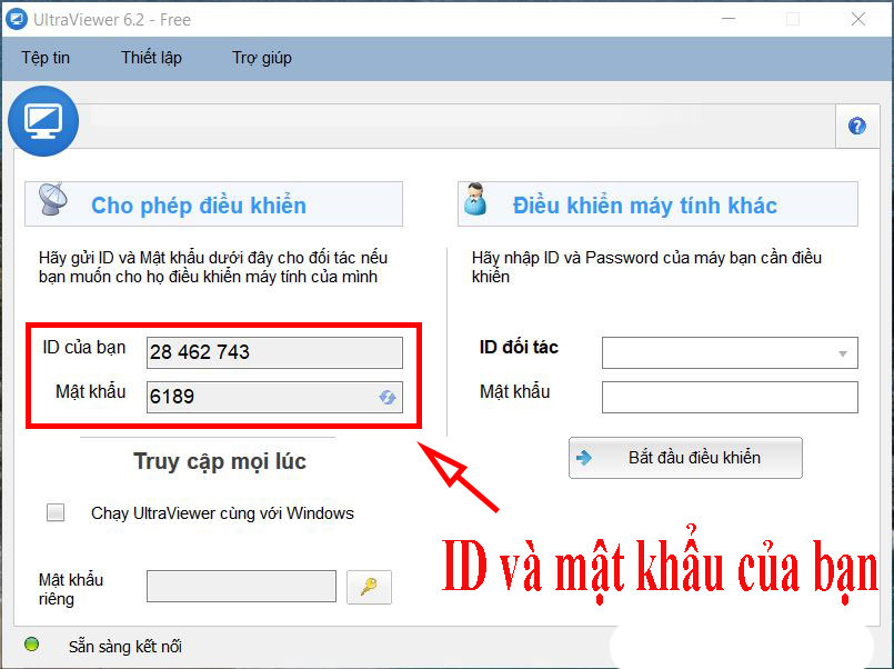 Những người khác chỉ có thể điều khiển máy tính nếu bạn đã chia sẻ ID và mật khẩu UltraViewer với họ