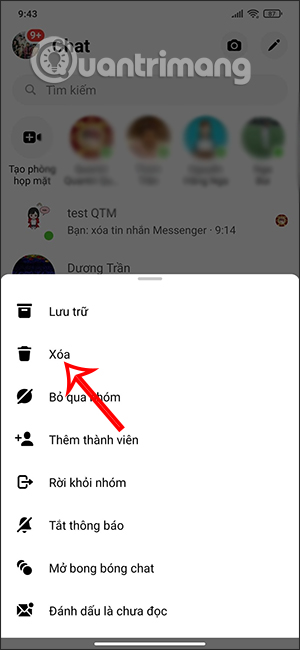 xóa nhóm trên messenger