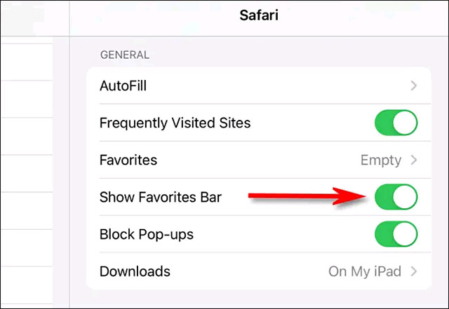 Bật/tắt “Show Favorites Bar”