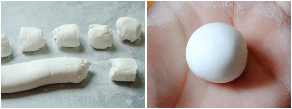 Chia bột thành các viên nhỏ và vo tròn
