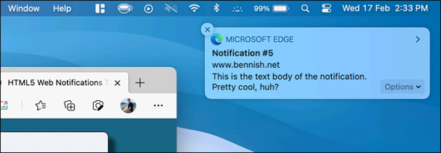 Site notifications from Microsoft Edge.