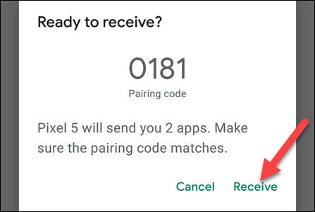 Click “Receive” if the code matches