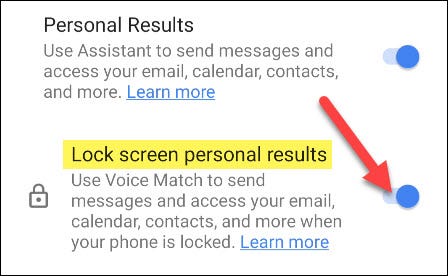 Bật tùy chọn Lock Screen Personal Results