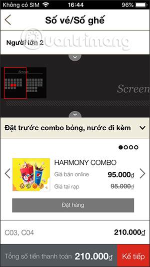 Cách đặt vé xem phim trực tuyến trên Lotte Cinema 11 Số tiền thanh toán