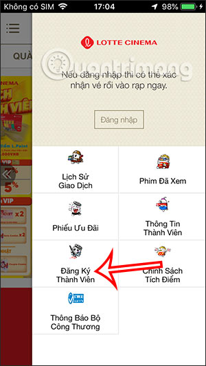 Cách đặt vé xem phim trực tuyến trên Lotte Cinema 3 Đăng ký thành viên