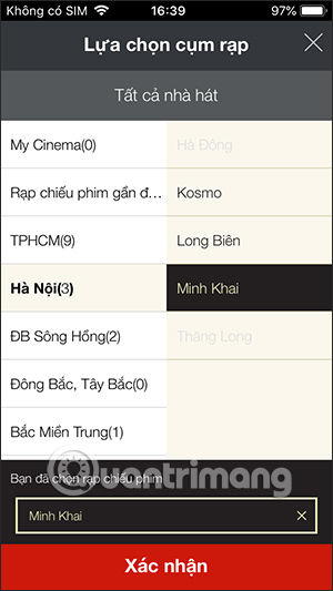 Cách đặt vé xem phim trực tuyến trên Lotte Cinema 7 Chọn rạp chiếu phim