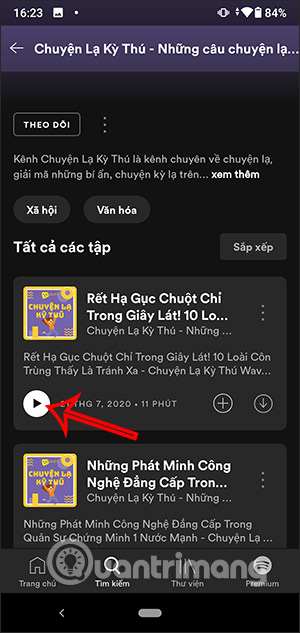 Nhấn nút play