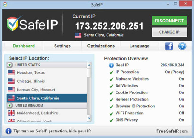 SafeIP giúp bạn ẩn địa chỉ IP thực