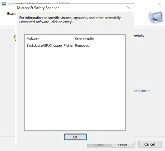Kết quả quét Microsoft Safety Scanner