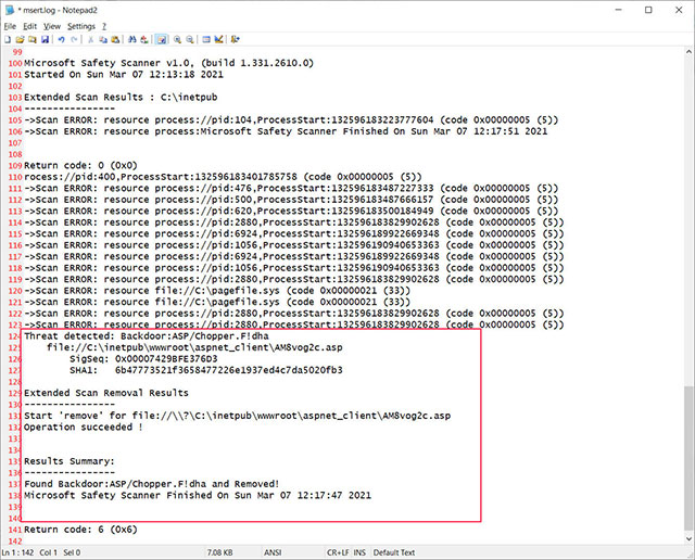 Backdoor:ASP/Chopper.F!dha được phát hiện bởi MSERT