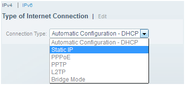 Chọn IP tĩnh từ menu drop-down Connection Type
