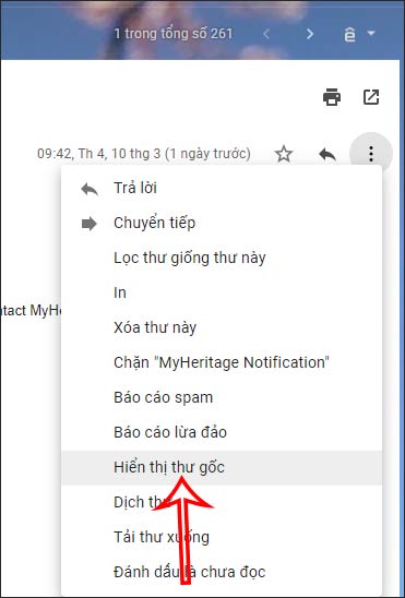 Hiện email gốc