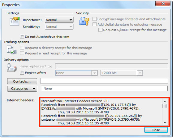 Internet headers Outlook
