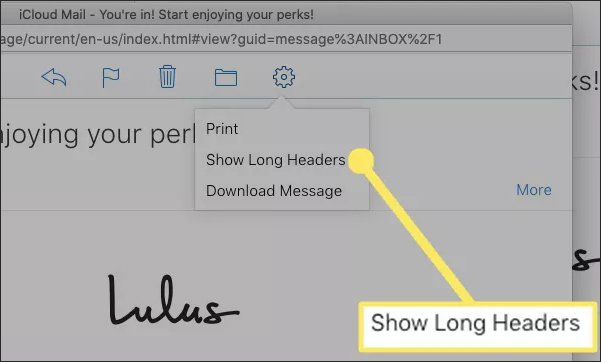 Chọn hiện header iCloud email 