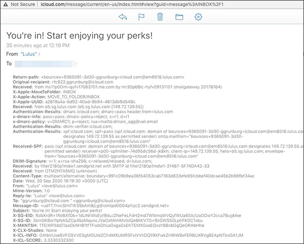 Thông tin header iCloud email 