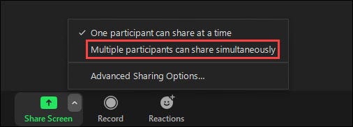 Click on the option “Multiple Participants Can Share Simultaneously”