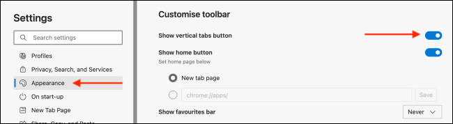 Tắt tùy chọn “Show Vertical Tabs Button”
