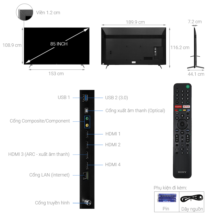 Android Tivi Sony 4K 85 inch KD-85X9000H