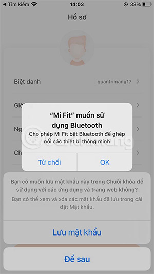 Đồng ý với yêu cầu của Mi Fit