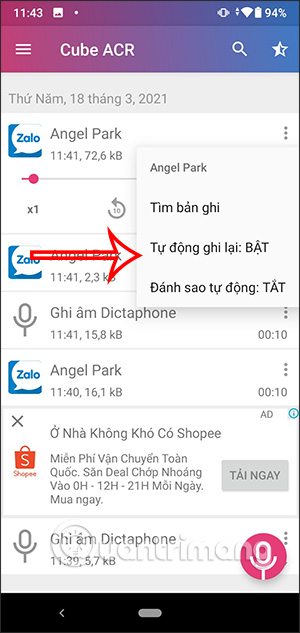 Tự động ghi âm