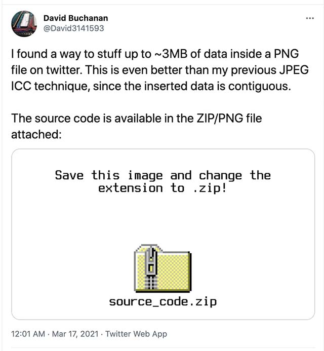 Một tệp hình ảnh ví dụ được Buchanan đăng lên Twitter, trong đó có chứa một file ZIP bên trong