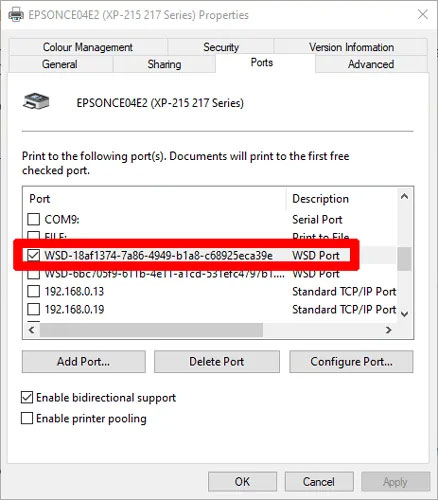 See which port the printer is on