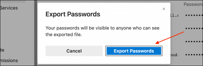 Continue click on the option "Export passwords"