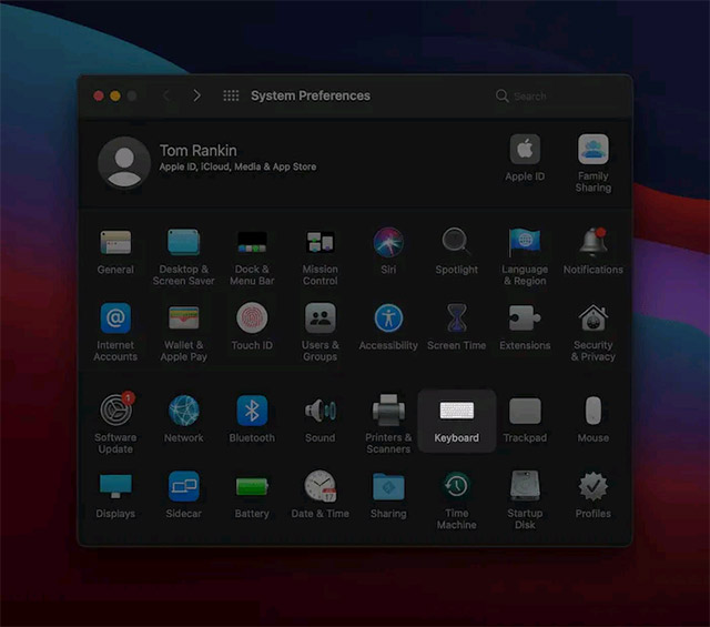 Điều hướng đến System “Preferences -> Keyboard”