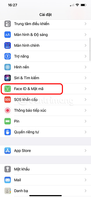 Mở cài đặt Face ID