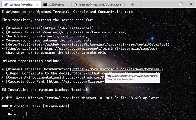 Hỗ trợ siêu liên kết trong Windows Terminal